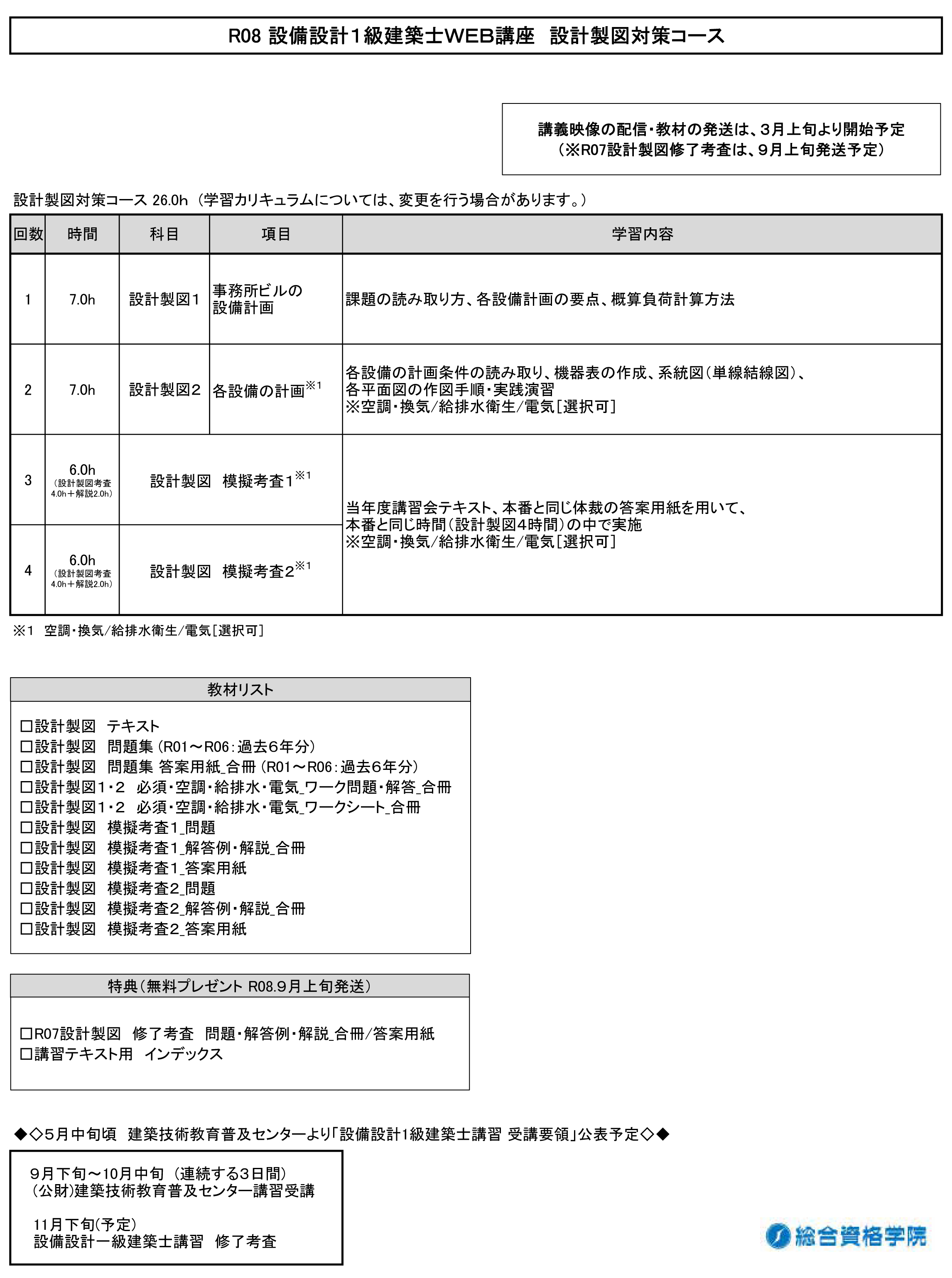 講座内容_設備設計１級建築士ＷＥＢ講座　設計製図対策コース